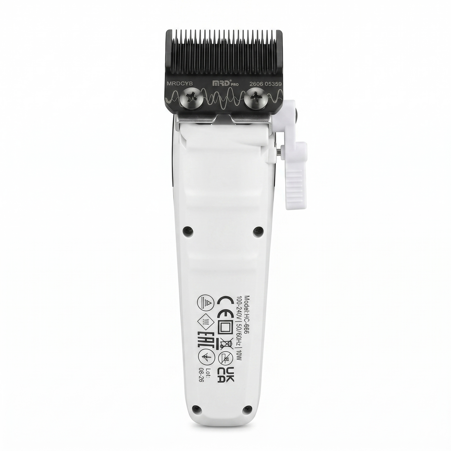 MRDpro Cyborg 2026 Hårtrimmer – Professionell Trådlös Full Metall, Vit