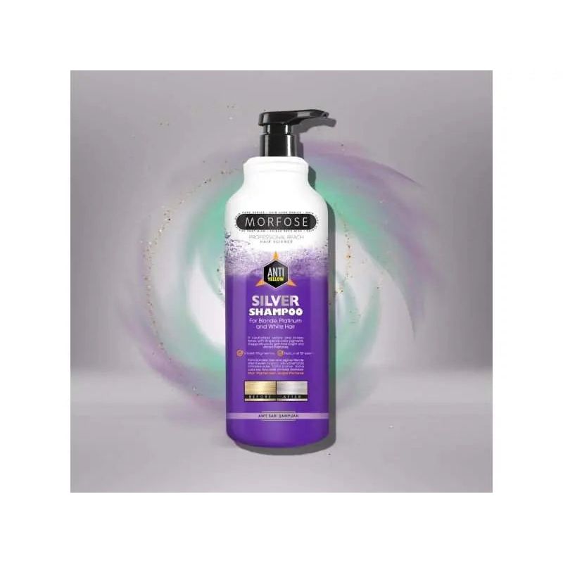 Morfose No Yellow Silver Shampoo for Blonde, Grey, Lightened Hair