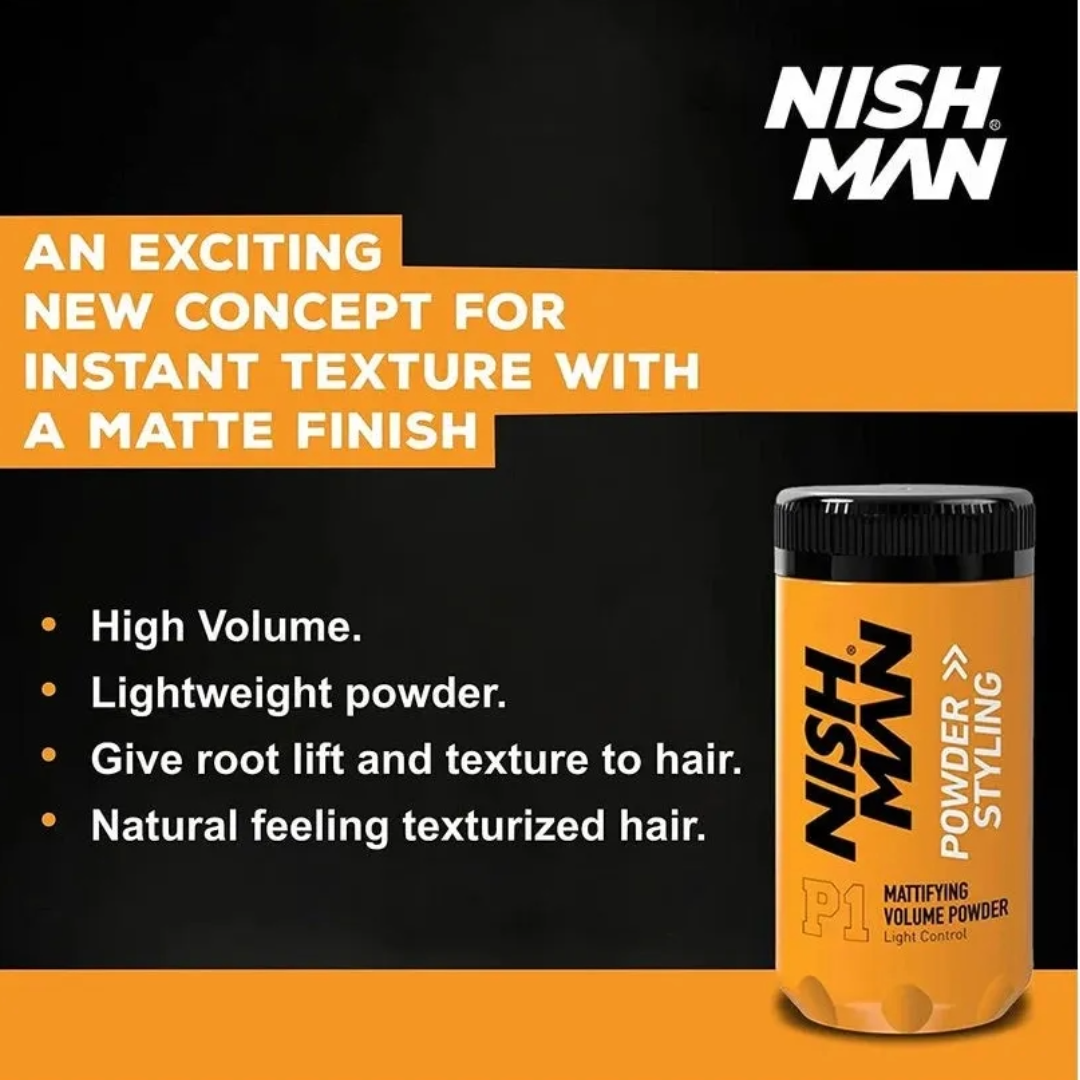 Nishman Hair Styling Powder: Instant Volume, Matte Finish, Strong Hold, 0.7 oz