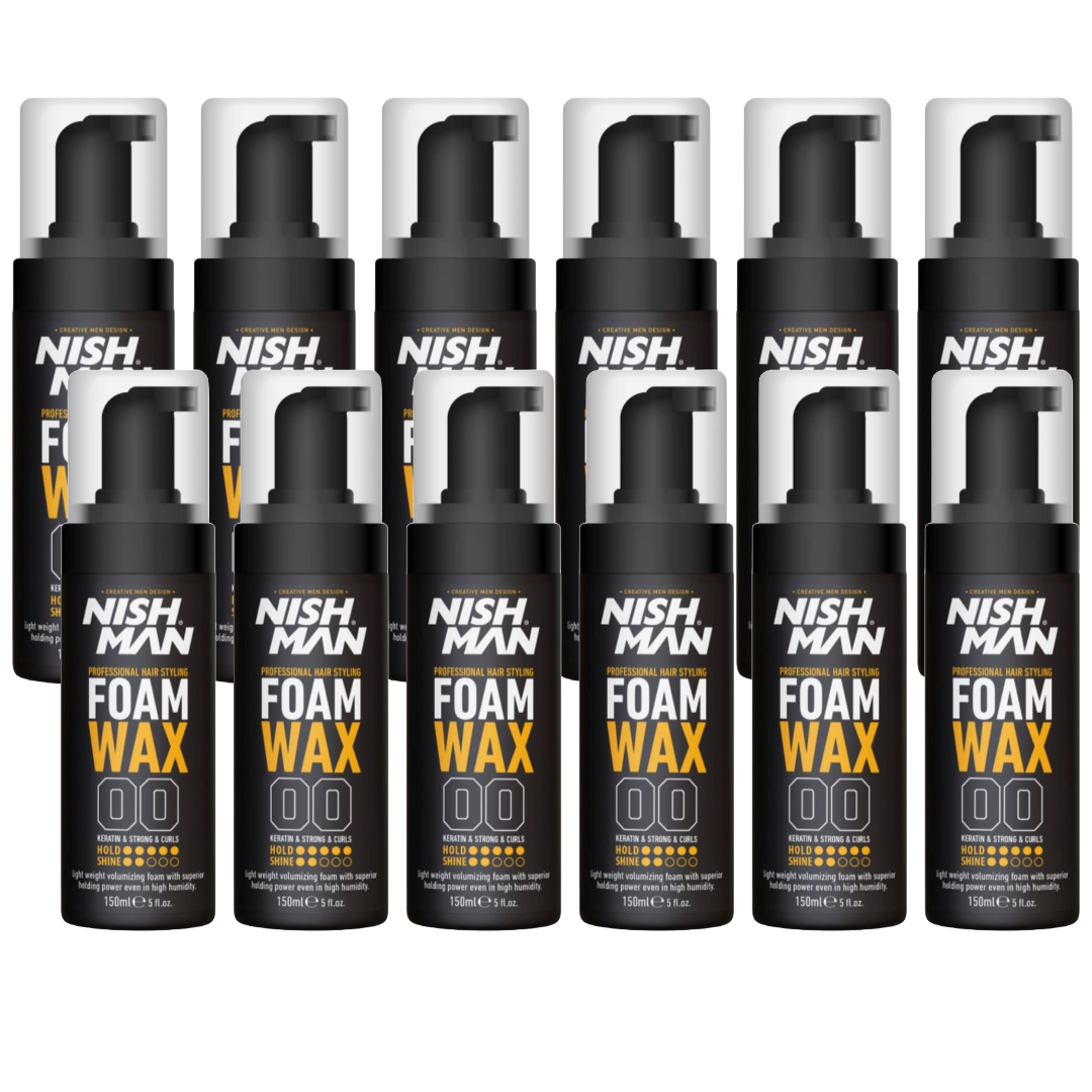 Nish Man Keratin Enriched Hair Styling Foam Wax 12-Pack for Volume & Shine