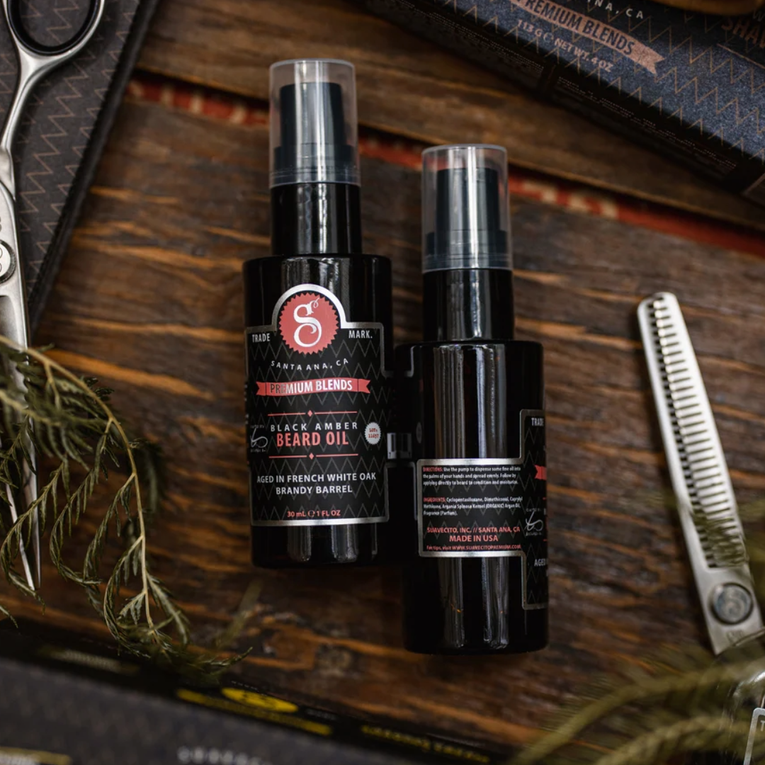 Suavecito Premium Black Amber Beard Oil: Organic Argan, Softens & Tames Frizz