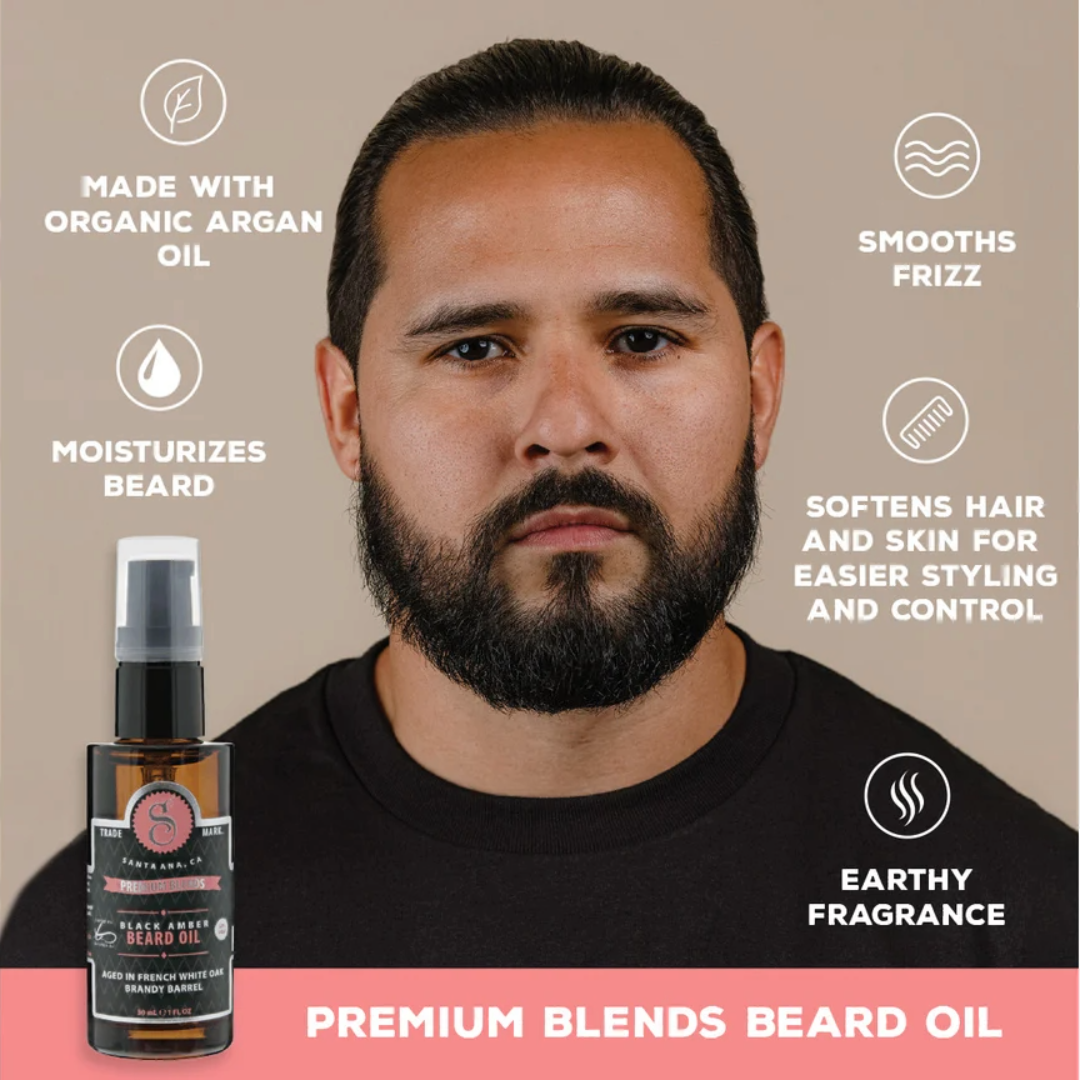 Suavecito Premium Black Amber Beard Oil: Organic Argan, Softens & Tames Frizz