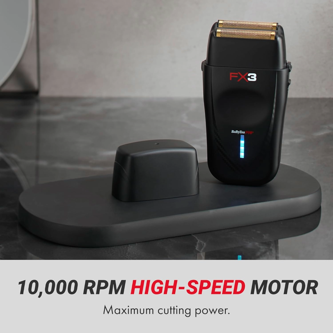 BaBylissPRO FX3 Black Cordless Foil Shaver - High-Torque Engine, 3-Hour Runtime