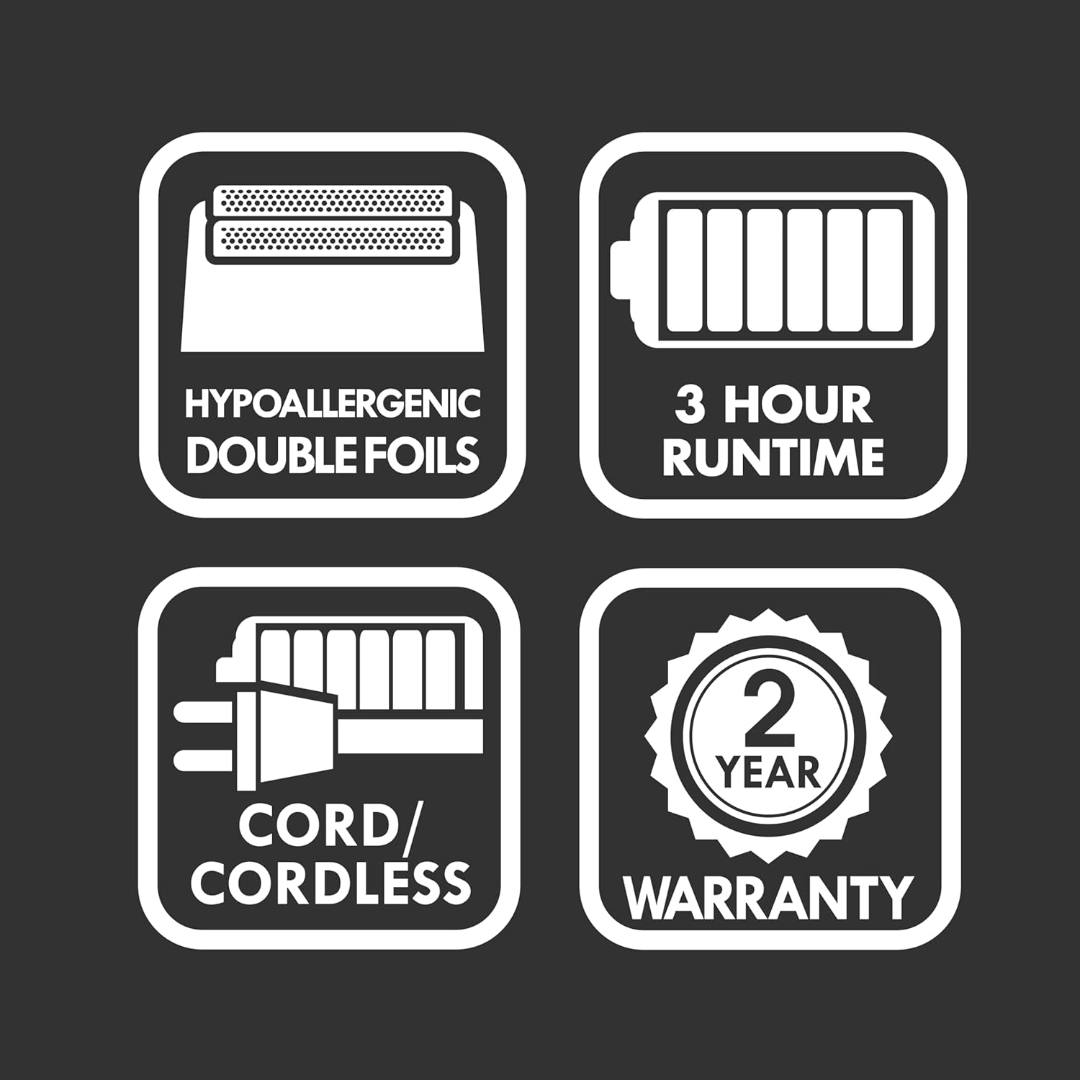 BaBylissPRO FX3 Black Cordless Foil Shaver - High-Torque Engine, 3-Hour Runtime