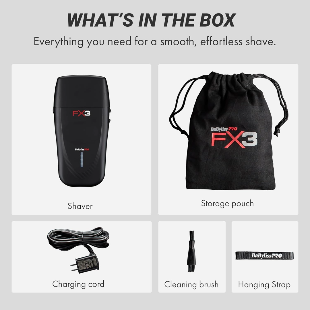 BaBylissPRO FX3 Black Cordless Foil Shaver - High-Torque Engine, 3-Hour Runtime