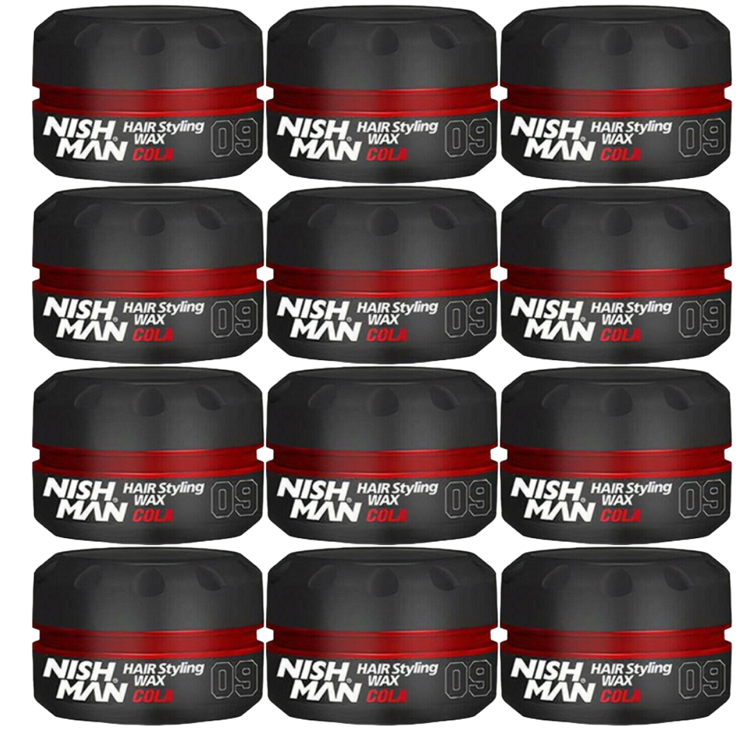 Nish Man Cola Scented Hair Gel Wax, Strong Hold, 12x 150ml Tubs