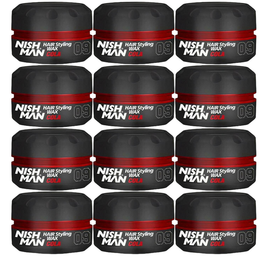 Nish Man Cola Scented Hair Gel Wax, Strong Hold, 12x 150ml Tubs