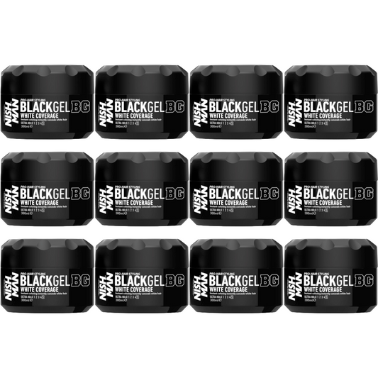 Nish Man Black Hair Gel 300ml: Instant Gray Coverage, Strong Hold 12-Pack