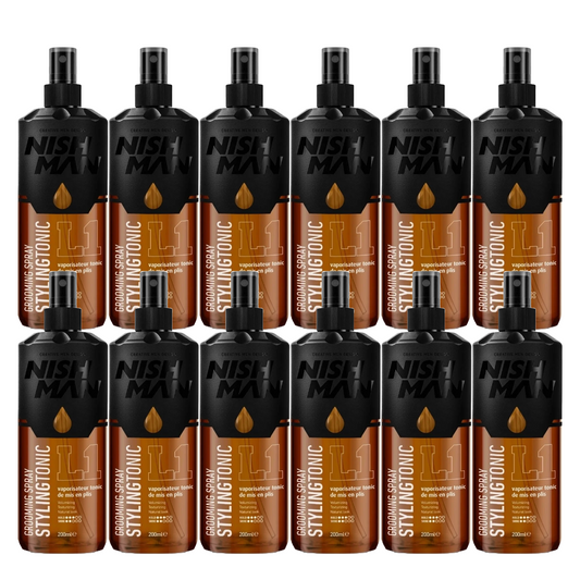 Nish Man Professional Grooming Styling Tonic Spray, 12-Pack, 200ml Bottles