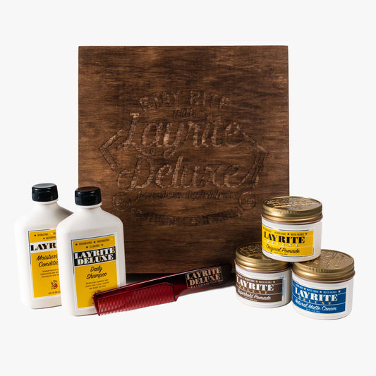 Layrite Deluxe Holiday Hair Styling Gift Set: Pomade, Shampoo, Conditioner, Comb
