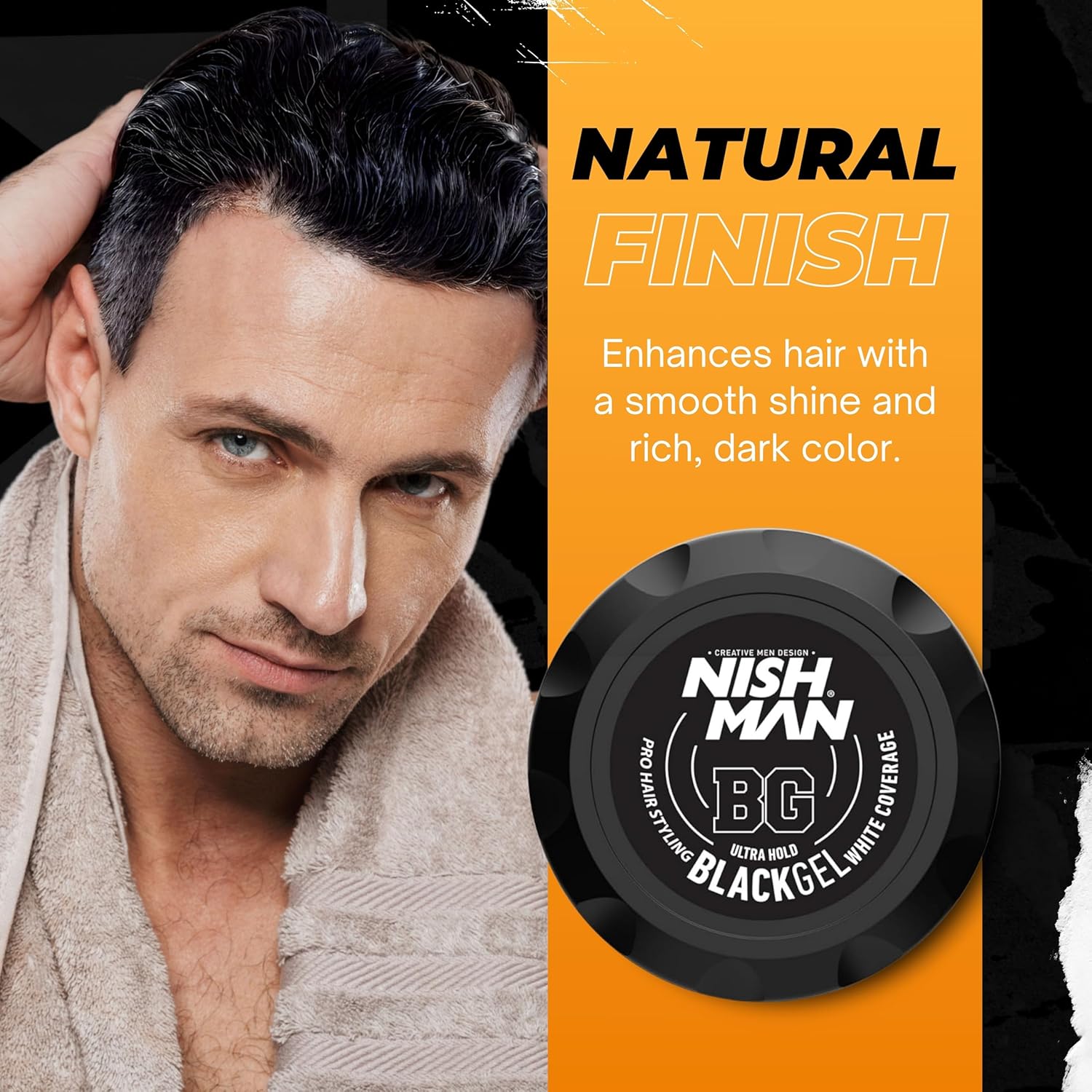 Nish Man Black Hair Gel 300ml: Instant Gray Coverage, Strong Hold 12-Pack