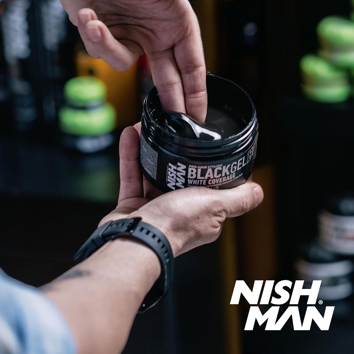 Nish Man Instant Black Hair Gel for Gray Coverage, Ultra Strong Hold Styling