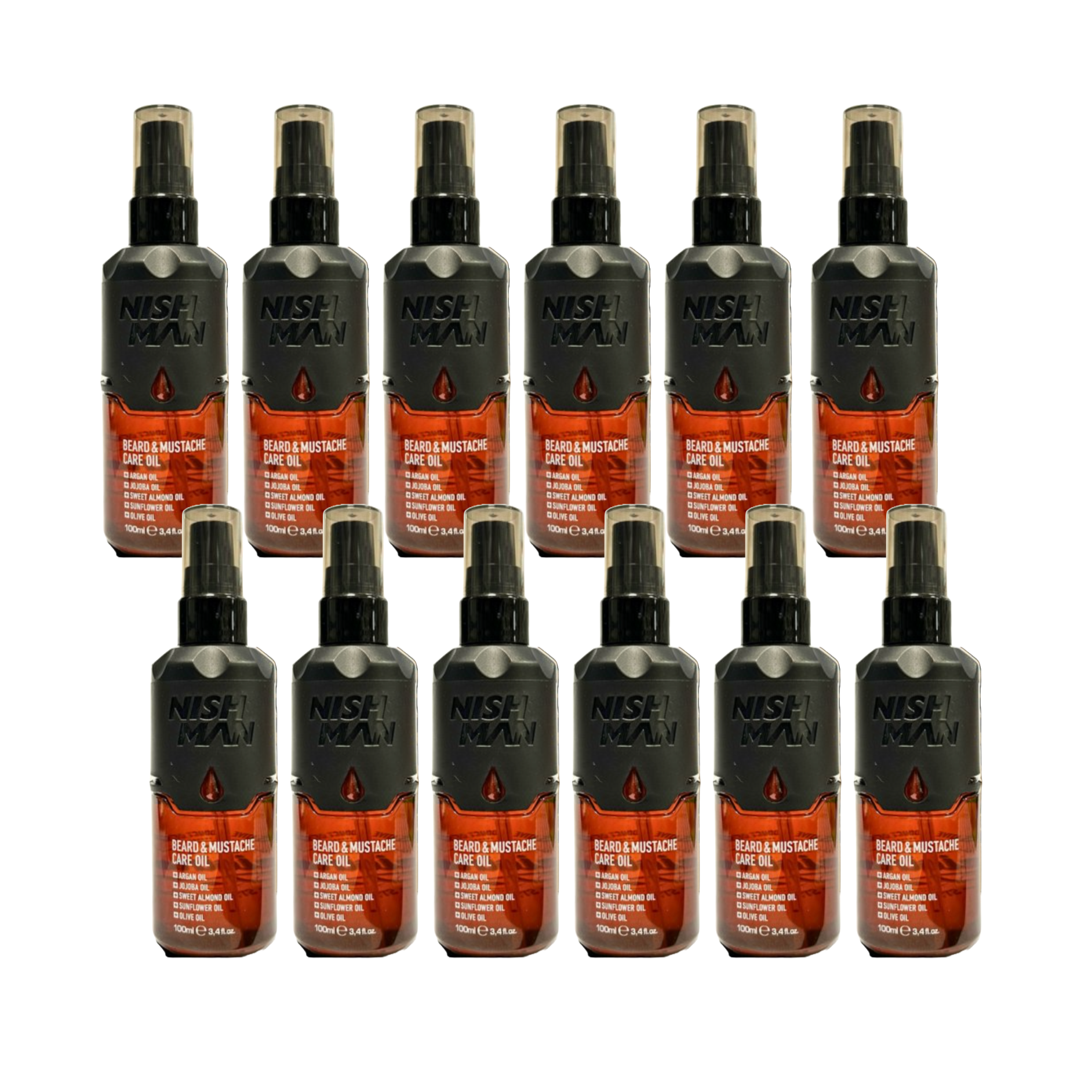 Nish Man Professional Beard & Mustache Conditioning Oil 12-Pack 100ml Bottles