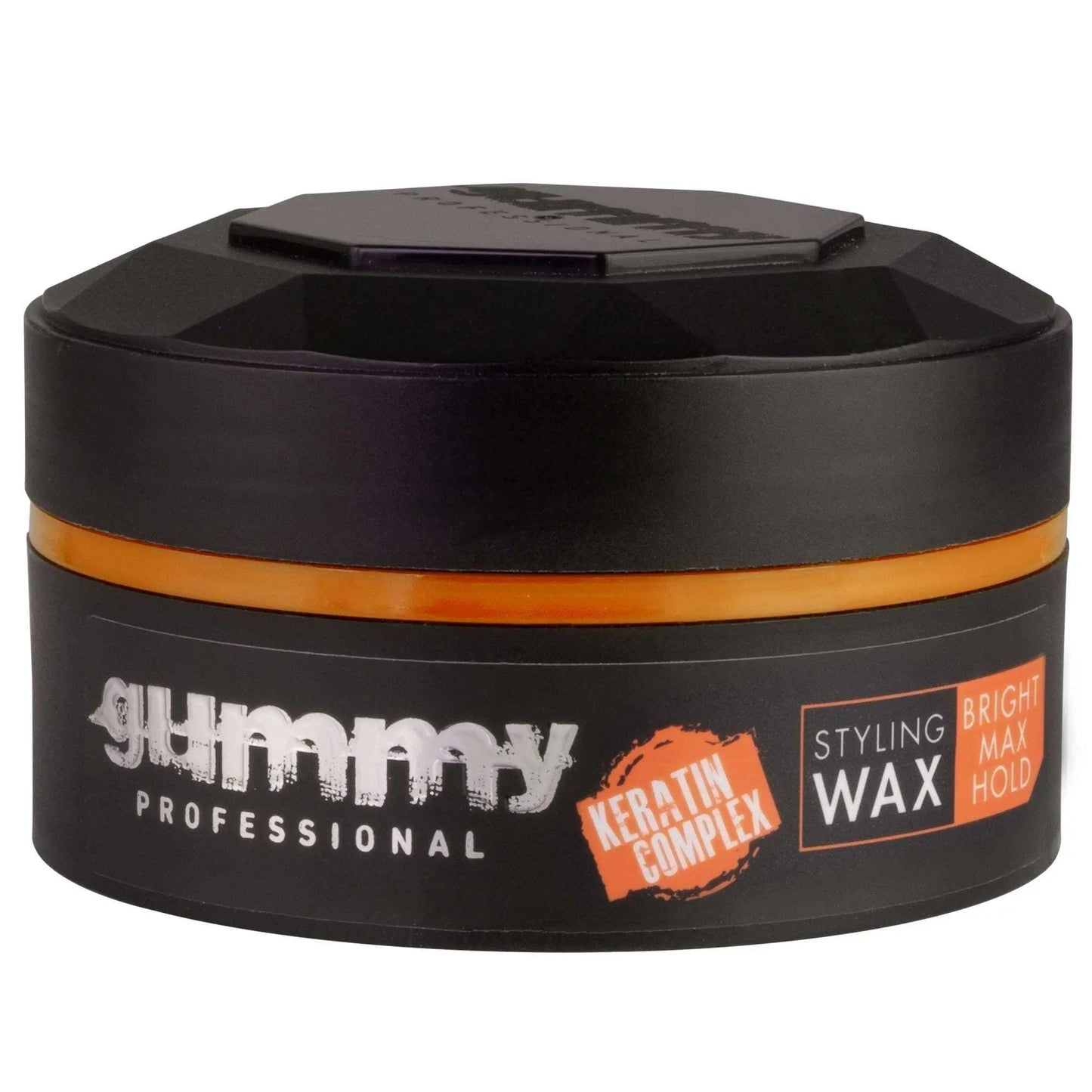 GUMMY STYLING WAX 150 ML bright wax in black jar with orange accents, offering strong hold and bright finish.