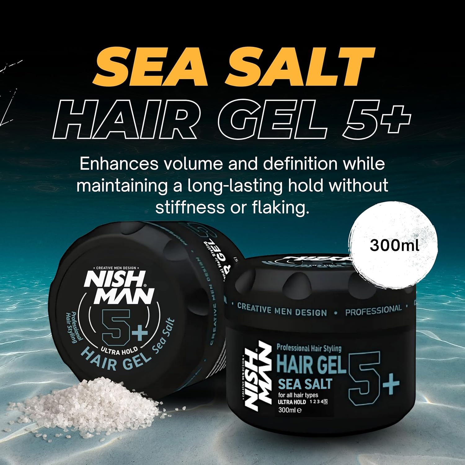 Nish Man 5+ Sea Salt Hair Gel for Textured Beachy Waves 10.1 fl oz