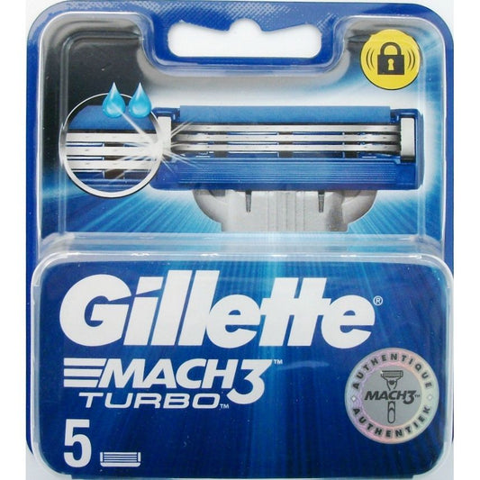 Gillette Mach3 Turbo Men's Razor Blades - 5 Count, Anti-Friction, Smooth Shave