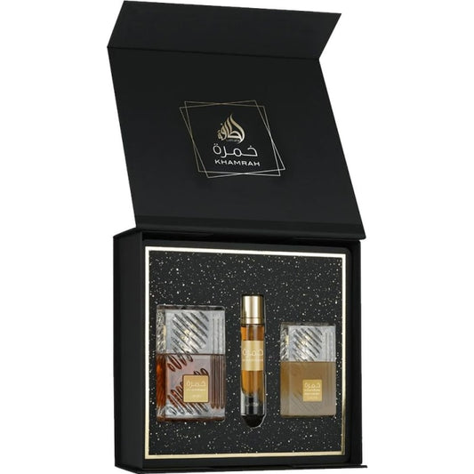 Lattafa Khamrah Giftset 100 ml EDP + 12 ml EDP + 50 ml Hair Mist