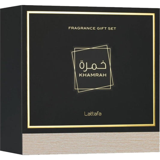Lattafa Khamrah Giftset 100 ml EDP + 12 ml EDP + 50 ml Hair Mist