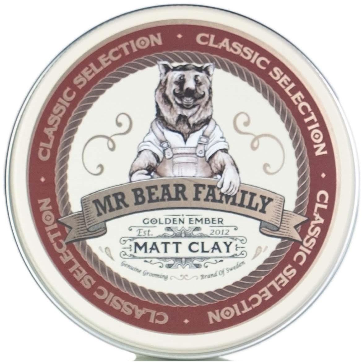 Mr Bear Family Golden Ember Matt Clay: Natural Water-Based Volumizing Hair Pomade