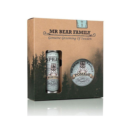 Mr Bear Family Springwood Grooming Kit: Sea Salt Spray & Matte Clay Pomade