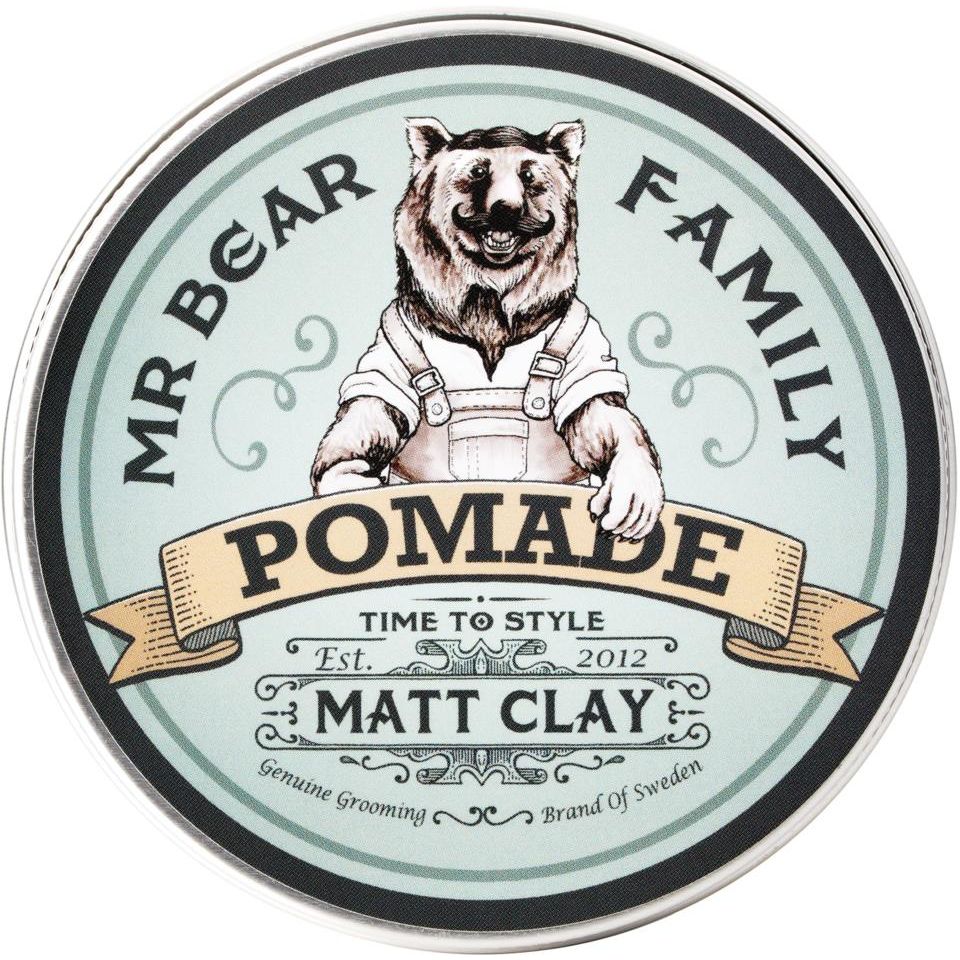 Mr Bear Family Water-Based Matt Clay Pomade for Strong Hold, Natural Finish, 3.38oz