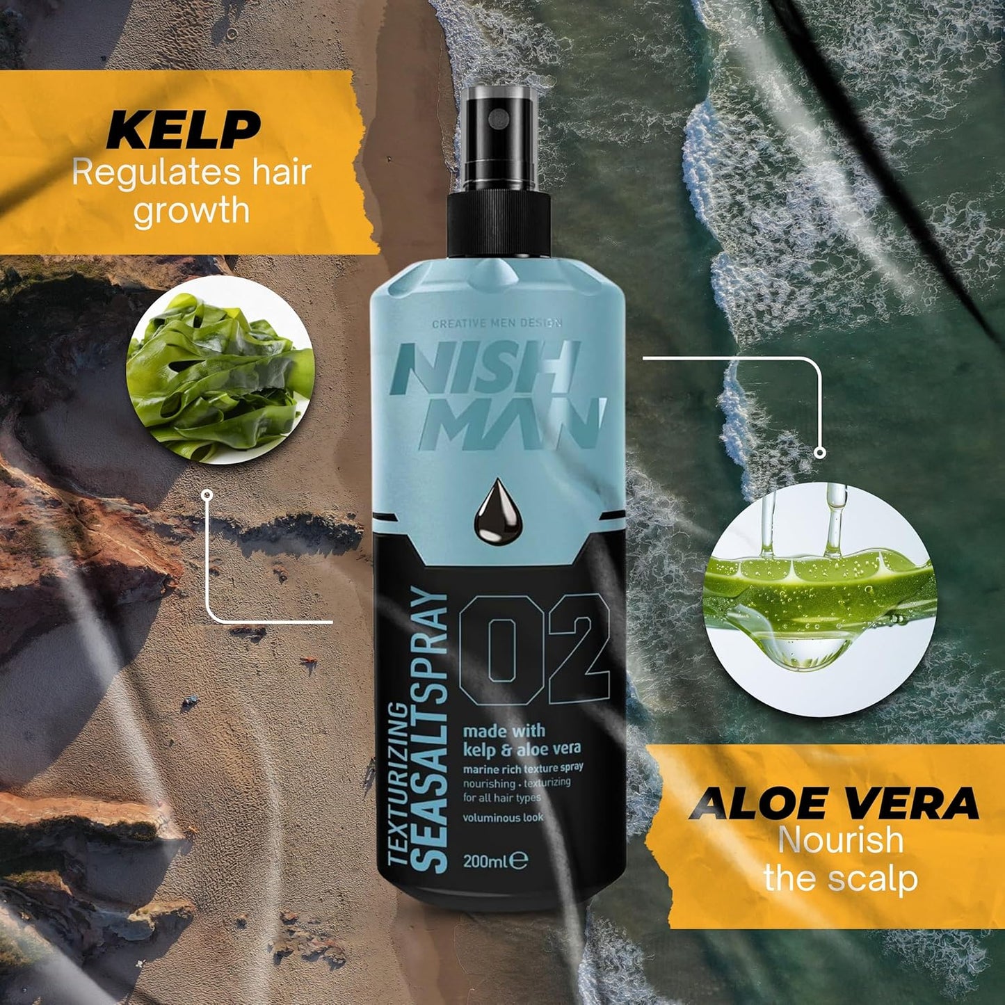 Nish Man Sea Salt Spray 6.7 fl oz: Ultimate Volume & Textured Finish