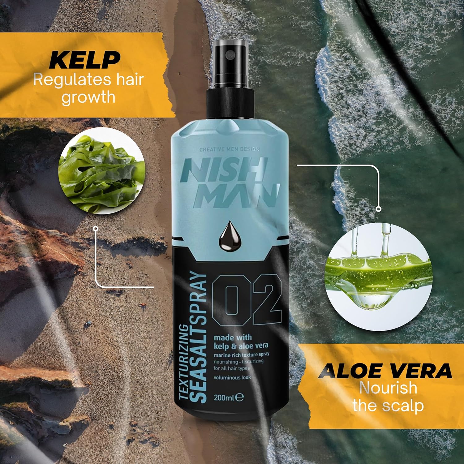 Nish Man Sea Salt Spray 6.7 fl oz: Ultimate Volume & Textured Finish