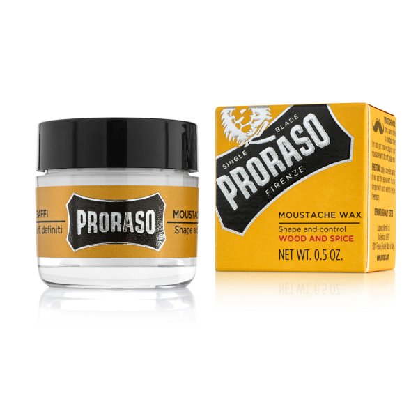 Proraso Wood & Spice Moustache Wax: Soft Natural Hold with Cedar Citrus Scent 0.5 fl oz