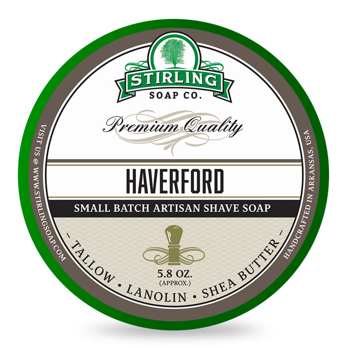 Premium Stirling Haverford Shaving Soap: Warm Vanilla & Floral Tobacco Scent, 5.8oz