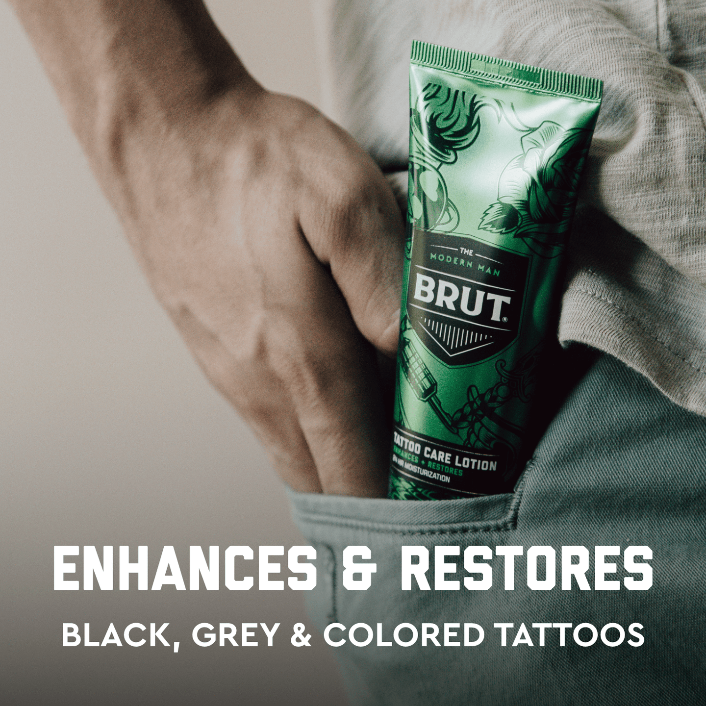 BRUT® Daily Tattoo Care Lotion: 24hr Moisturizing, Enhances Color Vibrancy, Grease-Free