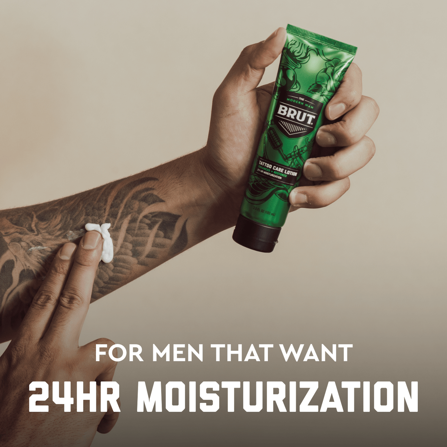 BRUT® Daily Tattoo Care Lotion: 24hr Moisturizing, Enhances Color Vibrancy, Grease-Free